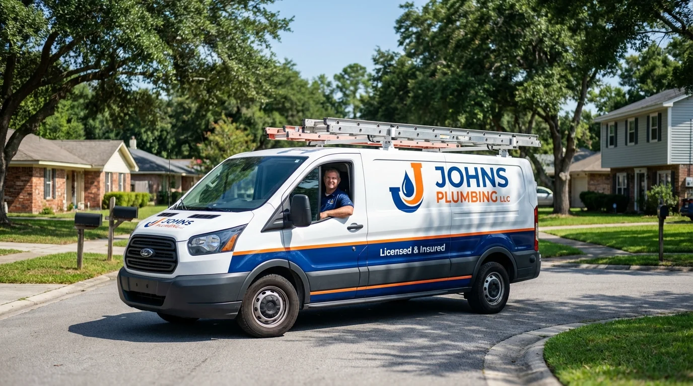Johns Plumbing LLC service van in La Porte City, IA