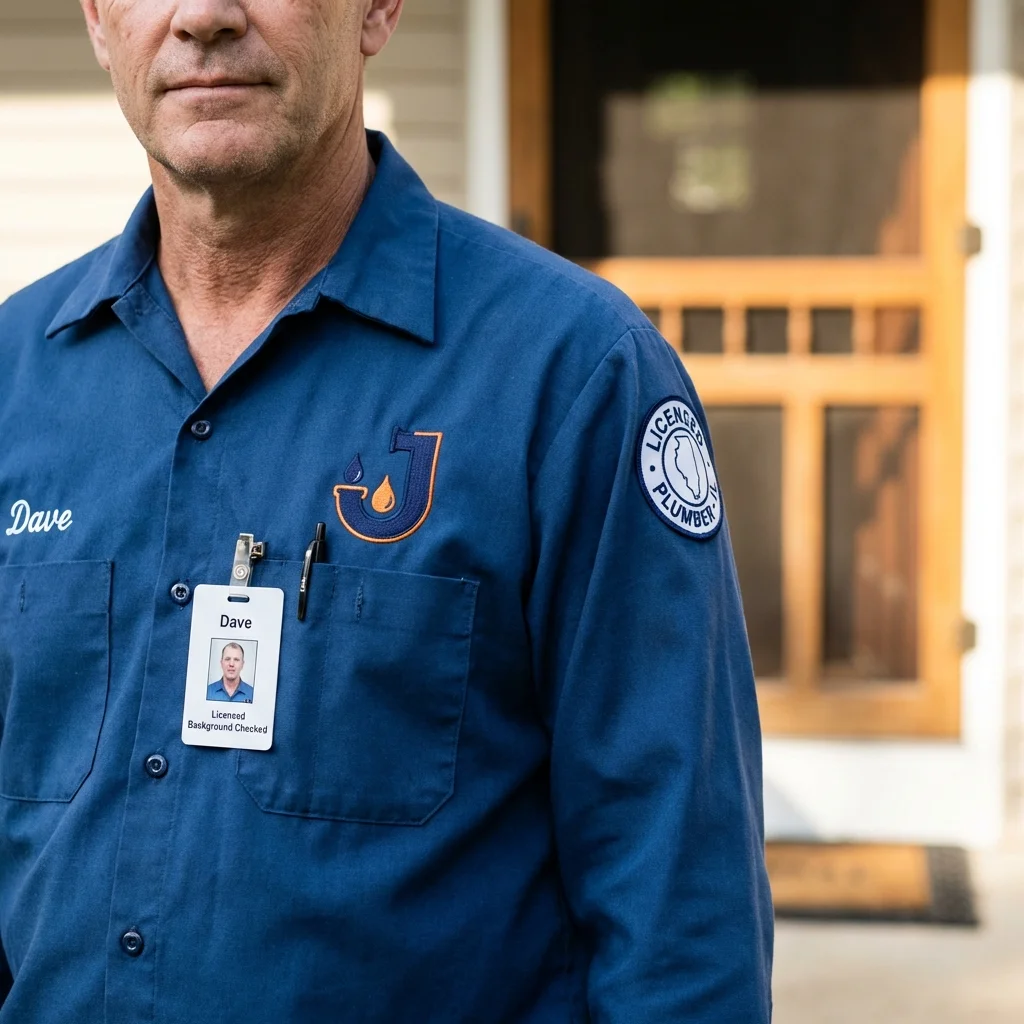Licensed plumber showing ID badge in La Porte City, IA