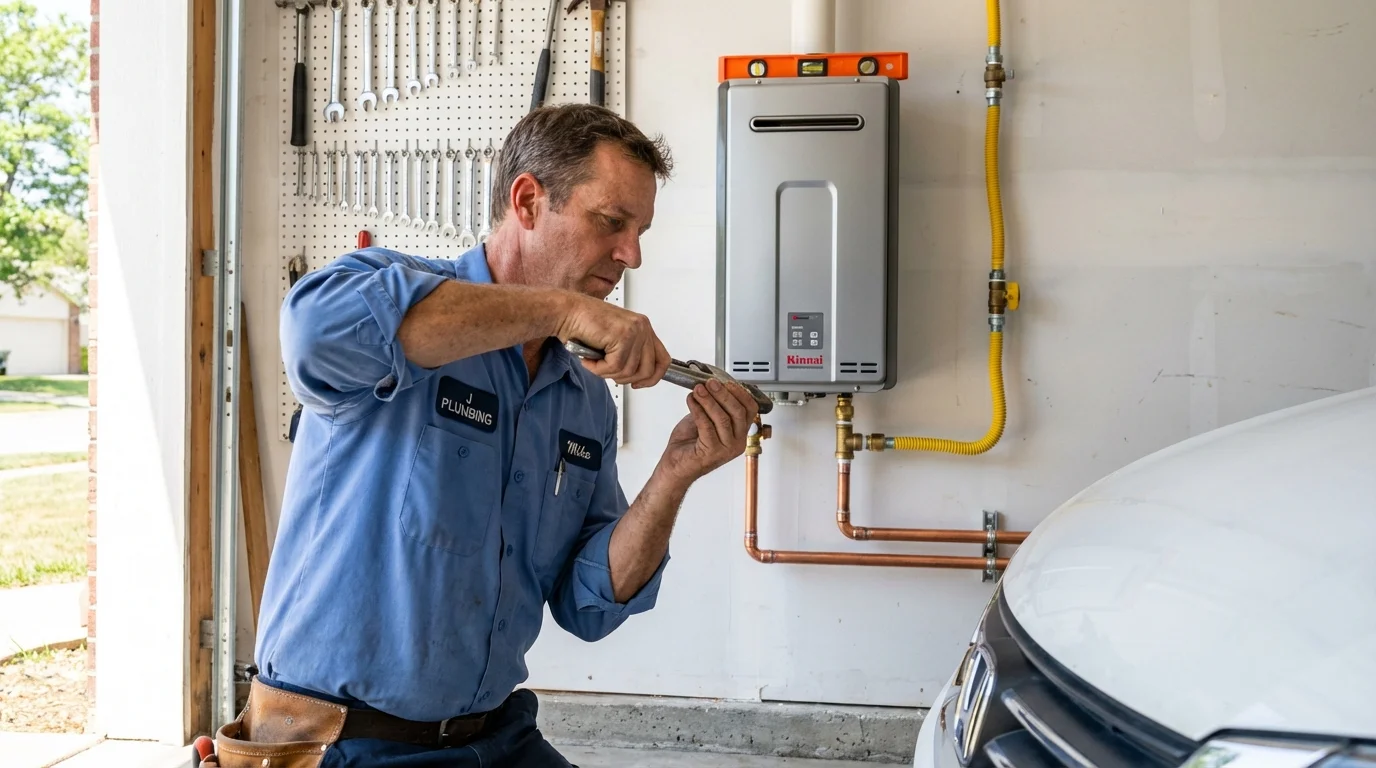 Tankless water heater installation by a Johns Plumbing LLC plumber in La Porte City
